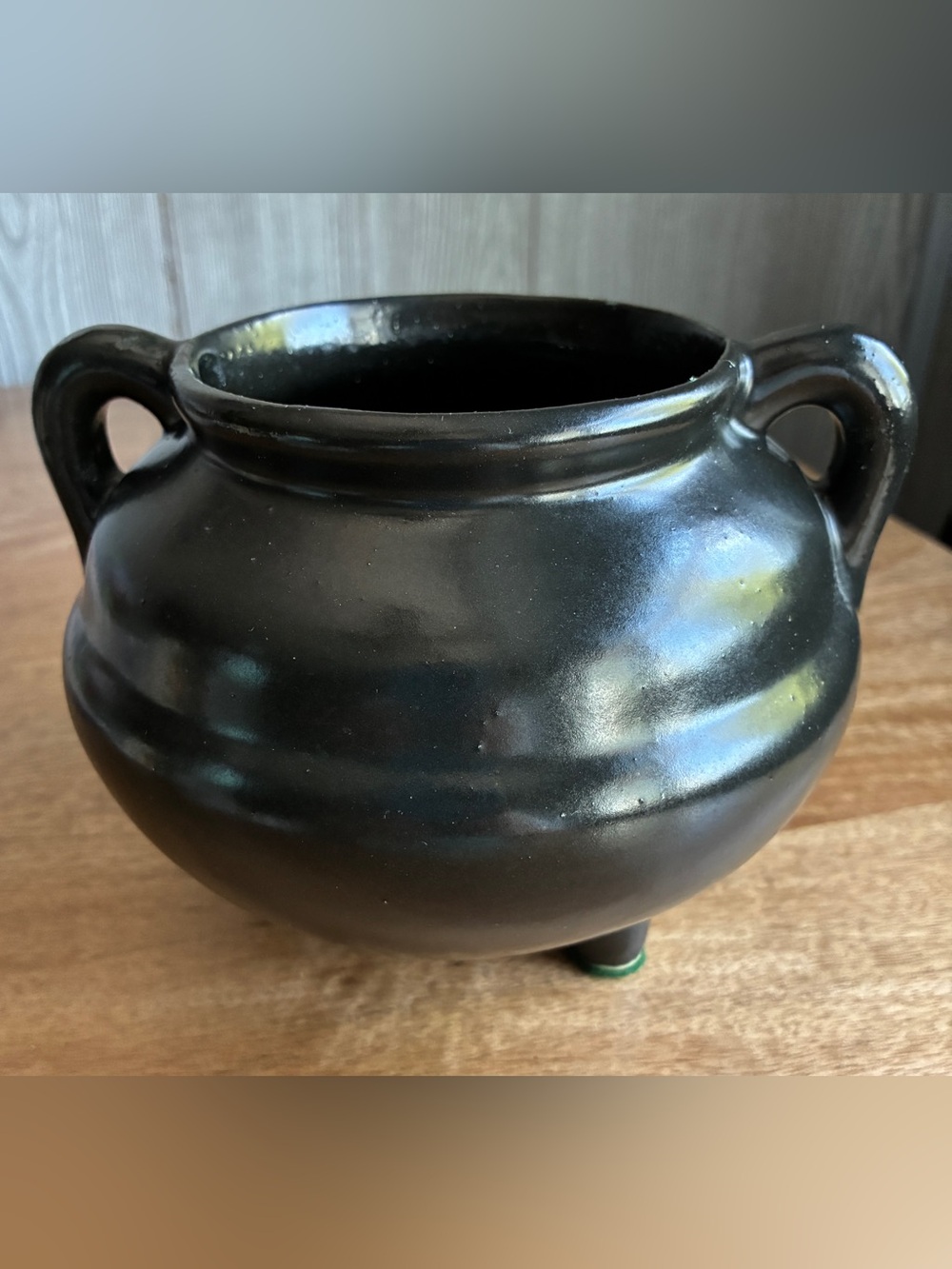 Pottery~Black~3 Footed~Double Handled~BeanPot/Cauldron 5” x6”